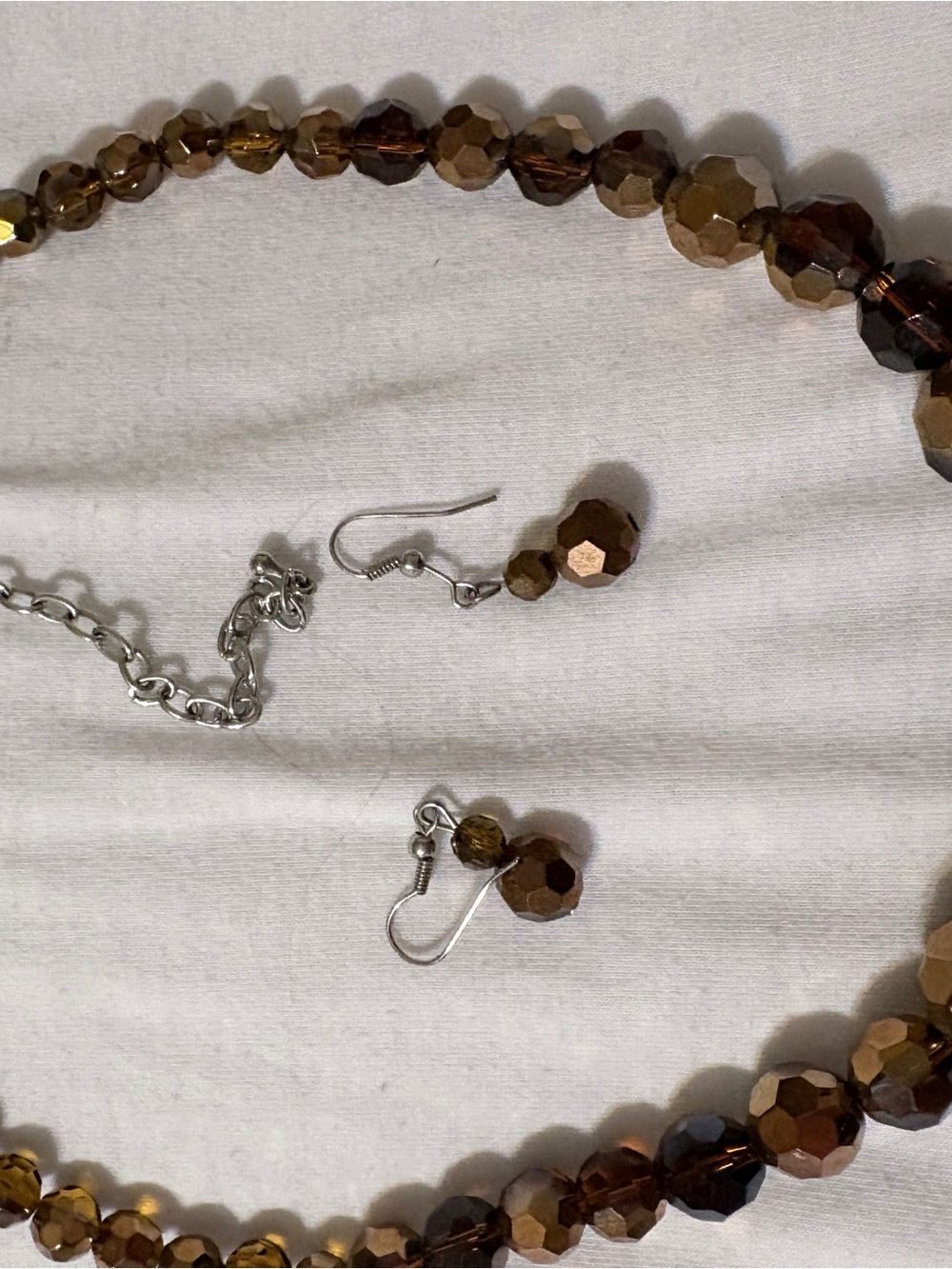 Bronze Faceted Bead Necklace & Earrings Set - Women Jewelry